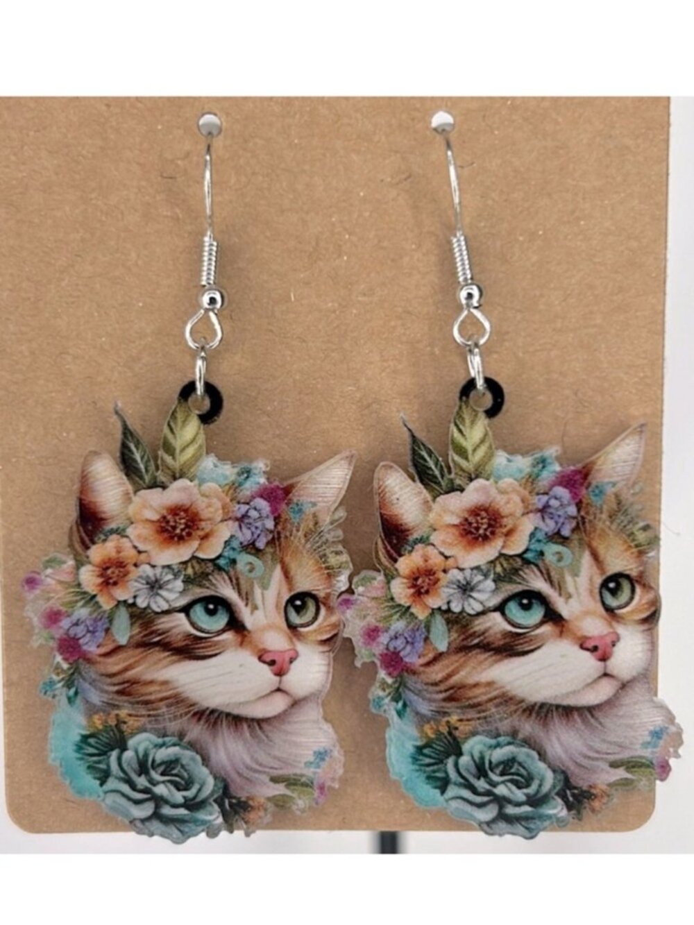 Fashion Floral Cat Dangle Earrings 2D Acrylic Cartoon Fashion Jewelry